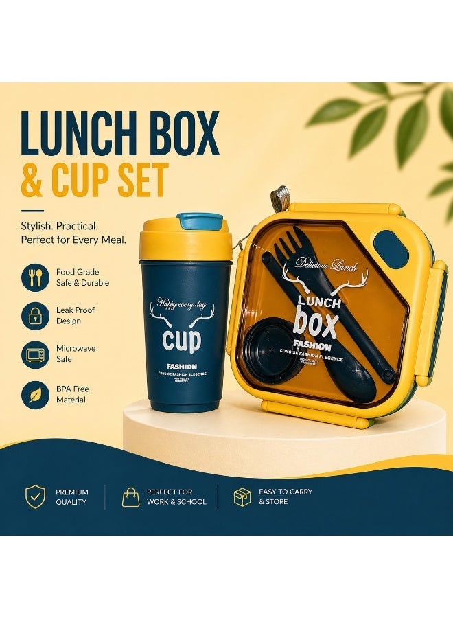 Ebazario Insulated Lunch Box with Cup Set Leakproof Bento Box Food Container with Spoon Fork Portable Lunch Kit Microwave Safe Airtight Meal Box for Office School Travel Stylish Durable Design - Image 4