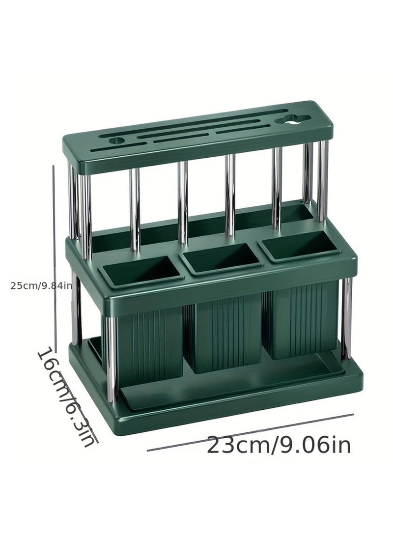 Hihonor Utensil Crock Holder for Countertop,Knife Block Without Knives, Plastic Storage Drain Rack,High Capacity Drain Rack Basket Storage Organizer, Cutlery Organizer for Knife,Spoon, Fork (White Silver) - Image 3