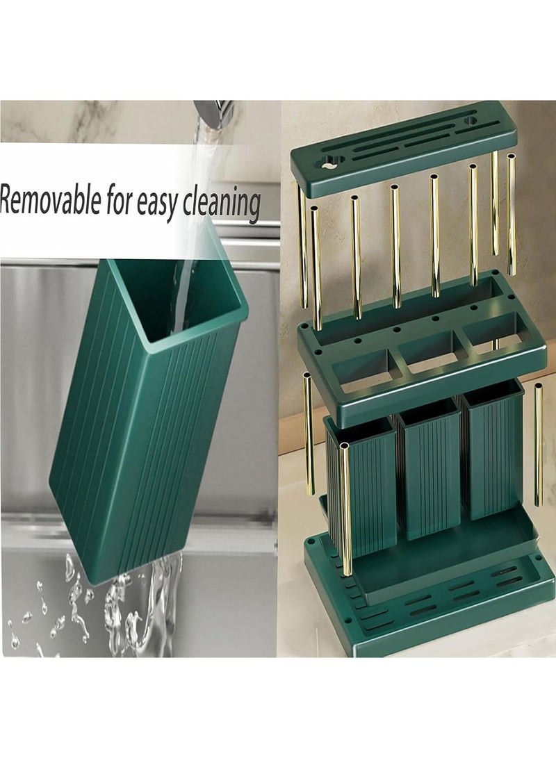 Hihonor Utensil Crock Holder for Countertop,Knife Block Without Knives, Plastic Storage Drain Rack,High Capacity Drain Rack Basket Storage Organizer, Cutlery Organizer for Knife,Spoon, Fork (White Silver) - Image 5