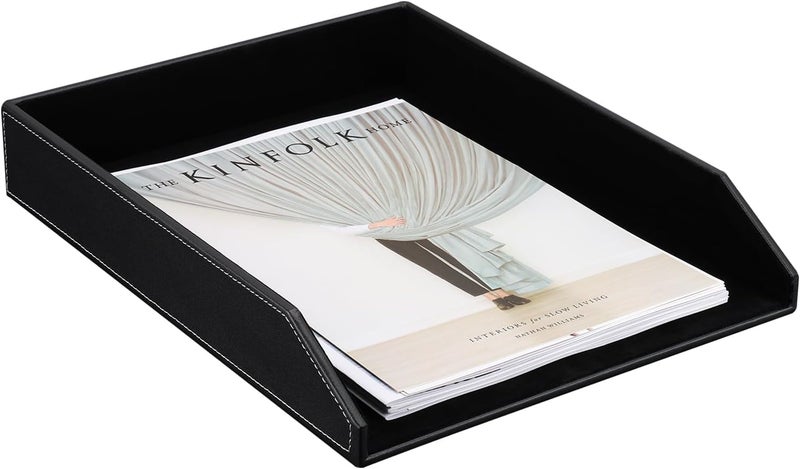 KINGFOM PU Leather Collection Letter Tray, Document Desk Organizer, Letter Size (1 tray-black) - Image 5