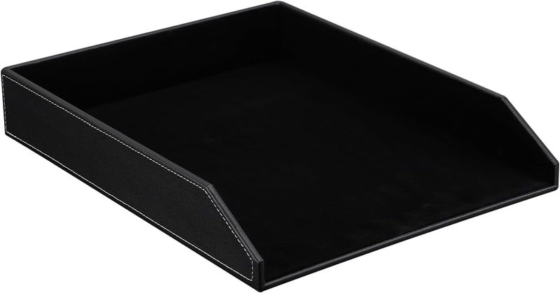 KINGFOM PU Leather Collection Letter Tray, Document Desk Organizer, Letter Size (1 tray-black) - Image 1
