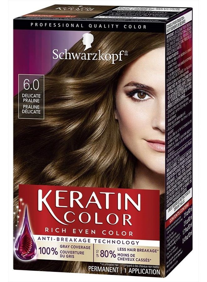 Schwarzkopf Keratin Color Permanent Hair Color Cream, 6.0 Delicate Praline - Image 1