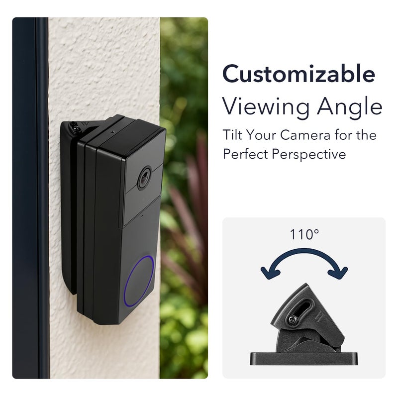 Wasserstein Horizontal Wedge Mount Compatible with Duo Cam Video Doorbell - Adjustable Angle for Better Viewing for Your Doorbell Camera - Optional No-Drill Installation (1 Pack, Black) - Image 2