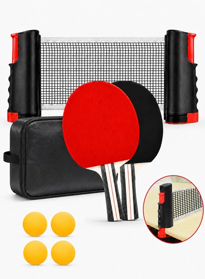 Arabayt Table Tennis Paddle Set,Portable Table Tennis Set with Retractable Net,2 Rackets,3 Balls,1 Pair of Wrist Gloves and Carry Bag - Image 1