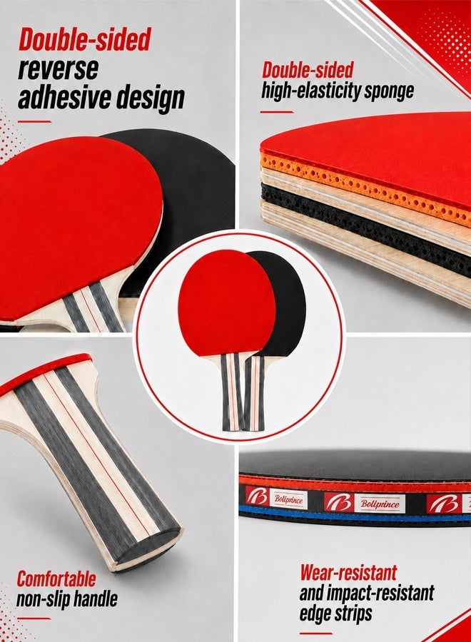 Arabayt Table Tennis Paddle Set,Portable Table Tennis Set with Retractable Net,2 Rackets,3 Balls,1 Pair of Wrist Gloves and Carry Bag - Image 2
