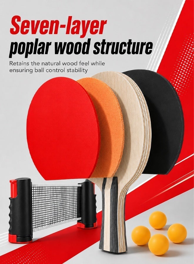 Arabayt Table Tennis Paddle Set,Portable Table Tennis Set with Retractable Net,2 Rackets,3 Balls,1 Pair of Wrist Gloves and Carry Bag - Image 4