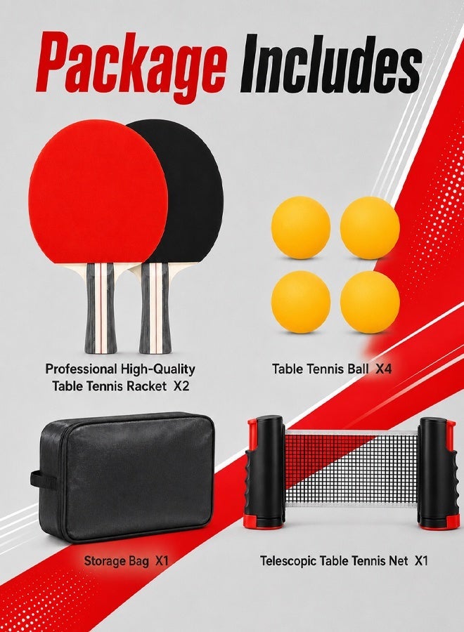 Arabayt Table Tennis Paddle Set,Portable Table Tennis Set with Retractable Net,2 Rackets,3 Balls,1 Pair of Wrist Gloves and Carry Bag - Image 3