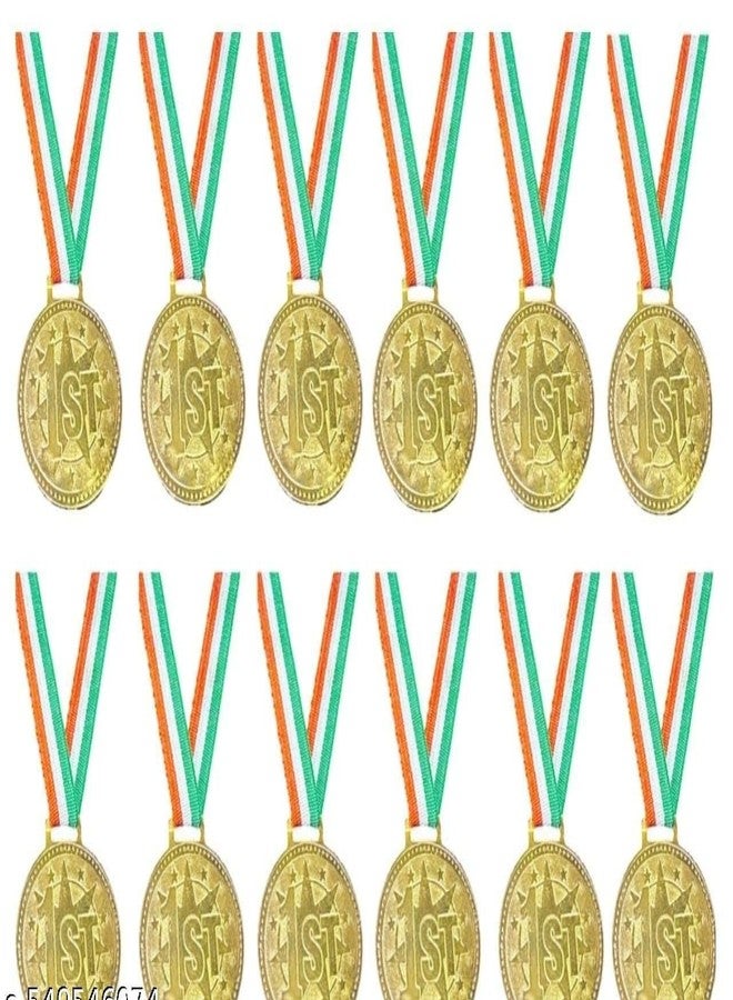 Gold Award Medal with Ribbon | Winner Trophy for Sports Day & Tournaments (GR Pack of 12) - Image 1
