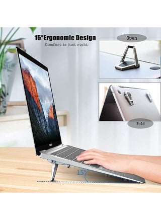 Portable Invisible Laptop Riser Stand | Mini Aluminum Cooling Pad, Lightweight Laptop Desk Stand for MacBook & Other Laptops (Silver) - view 5