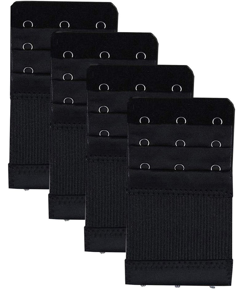 KTOBTEL 3 Rows 3 Hooks Bra Extender Elastic Bra Band Hook Strap Extensions, Pack of 4 (Black) - Image 1