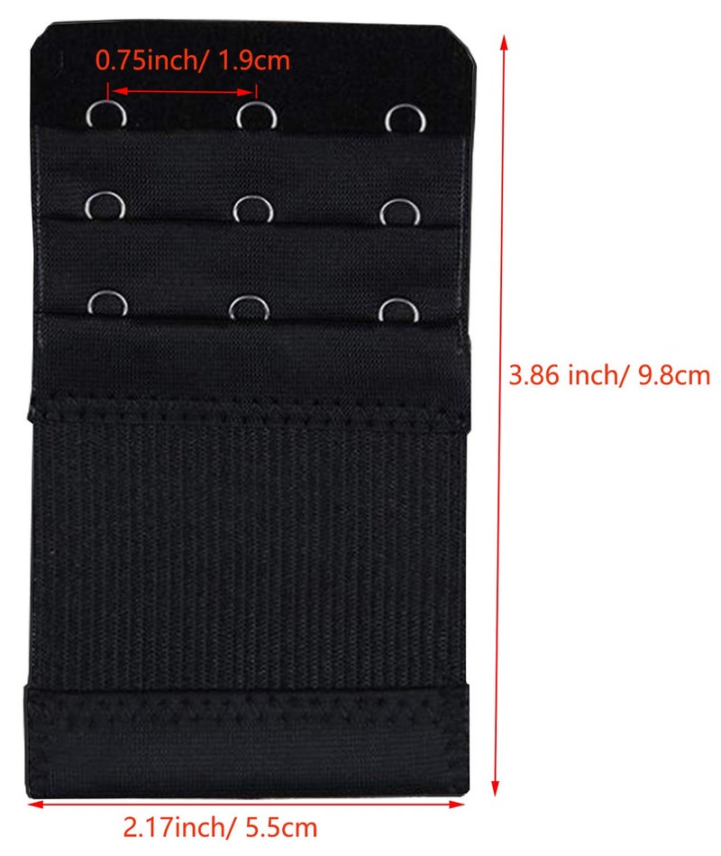 KTOBTEL 3 Rows 3 Hooks Bra Extender Elastic Bra Band Hook Strap Extensions, Pack of 4 (Black) - Image 3