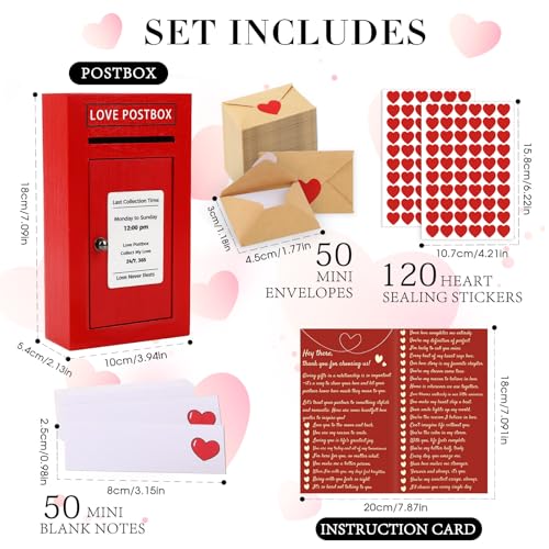 JULEASEL Romantic Love Postbox with 50 Mini Love Notes and Envelopes for Him, Cute Couple Gifts for Boyfriend, LoveLetter, Long Distance Relationship Gifts - Image 3
