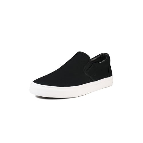 hello basics Men's Sneakers Classic Low Top Slip On Shoes Wide Canvas Skate Loafers Sneakers with Soft Insole Causal Dress Shoes for Men Comfortable Walking Shoes Slip on Sneakers for Men, Black, 11, - Image 2
