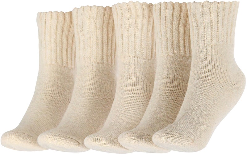BenSorts Women Warm Solid Socks Ladies Thick Warm Cozy Crew Socks for Female Stocking Stuffers Beige 5 Pairs - Image 5