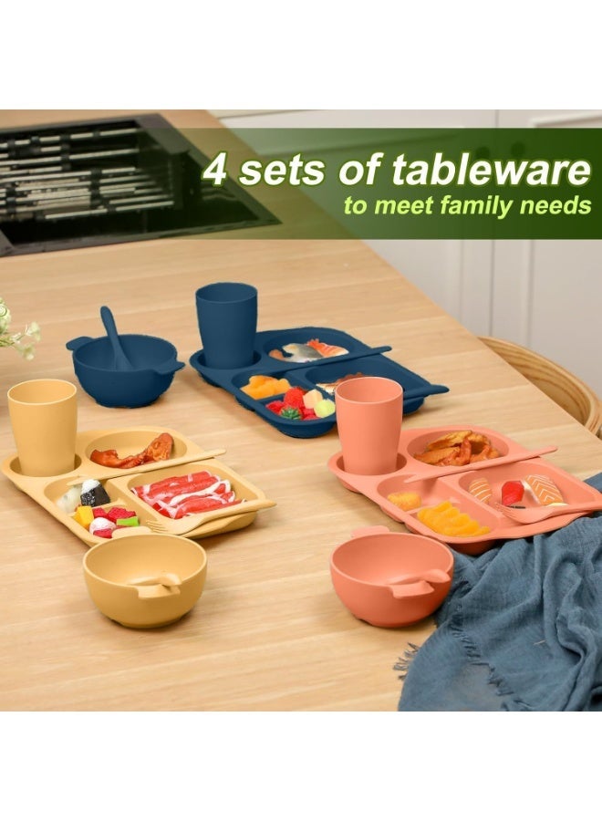 BIGTHREE® 24-Piece Straw Cutlery Set, Colorful Wheat Straw Tableware Student Compartmentalised Plate Meal, Unbreakable, for Microwave and Dishwasher, BPA Free, for Dinner Dishes Kids & Student - Image 2