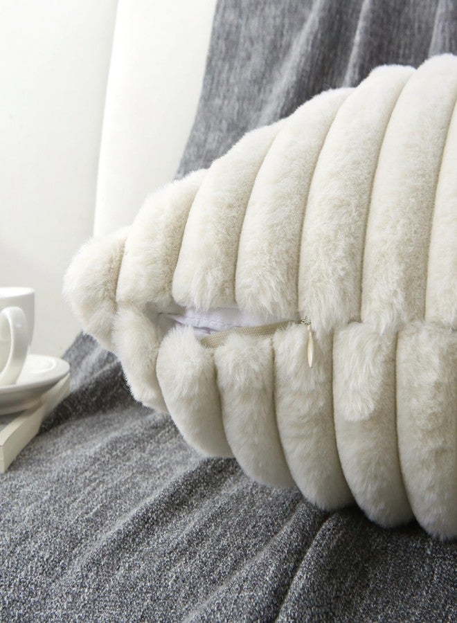 WHATWEARS Decorative Throw Pillow with Inserts, Set of 2 Soft Faux Fur Throw Pillows, Square Boho Striped Pillow for Couch, Bed, Sofa Decor(Beige, 18" x 18") - Image 4