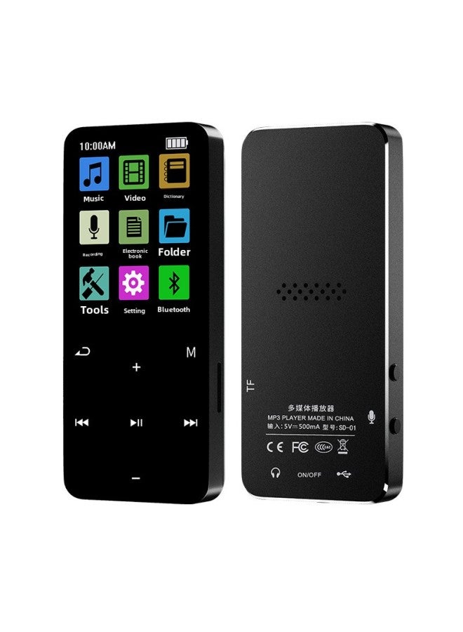 Metal Touch Bluetooth Mp3 Player Student Version Lossless Music Player Recording Card Insertion External Speaker Mp4-Body Color:Black + Bluetooth + Voice Dictionary-Memory Capacity:16GB + Full Set Of Accessories  - Image 1