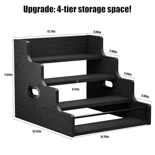 KLM Liquor Bottle Display Shelf, Coffee Syrup Rack Organizer, 4 Step Countertop Liquor Wine Rack, mini bar,liquor cabinet, Home Retro Bar Shelf Stand for Liquor Whiskey, (Black) - Image 4
