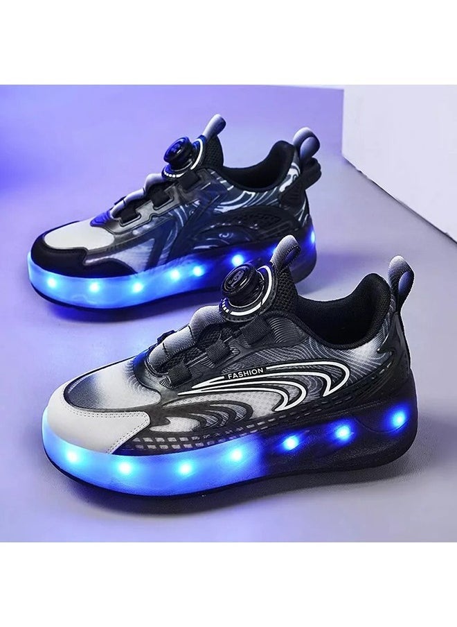 Kids Roller Skates LED Two Wheel Flash Stylish Shiny Sneaker Skates With Wheels and Lightning Soles for Easy Swivel Buckle Kids Shoes