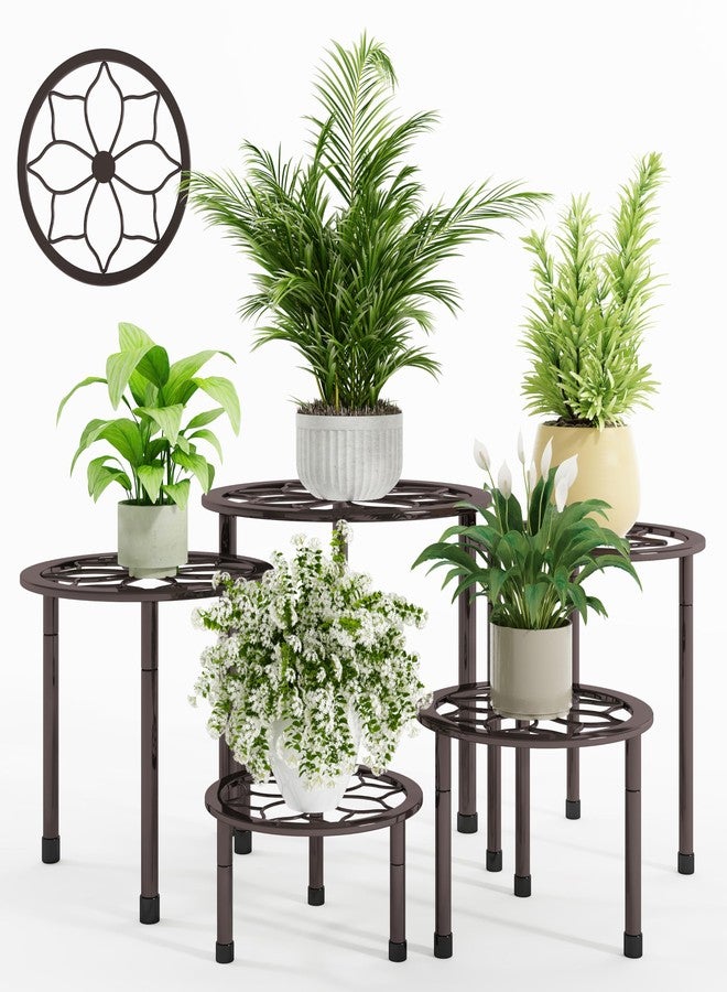 NUZZERO Metal Plant Stand Indoor Outdoor,Indoor Plant Stands for patio rust proof,Heavy Duty Flower Pot Stands for Multiple Plant,Black Potted Plant Holder for Garden Home (5 Pack Brown) - Image 1