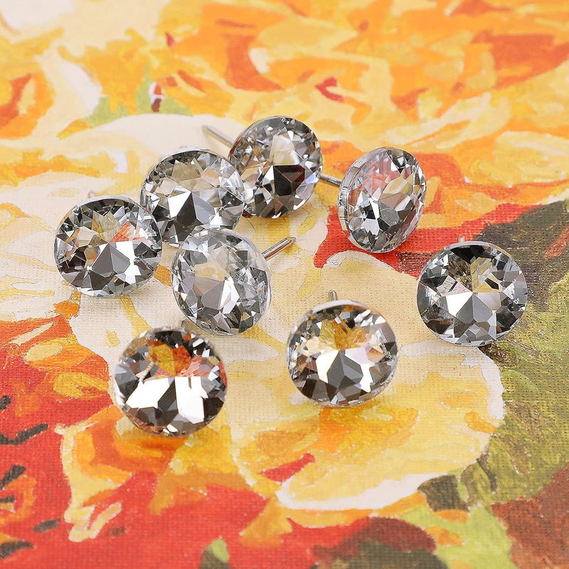 OwnMy OwnMy 50PCS 20mm Rhinestone Crystal Buttons Glass DiamondLike Upholstery Nail Tack Buttons Clear Sewing Button Pins Tufting Decor Buttons with Metal Nail for Furniture Sofa Bed Headboard DIY Craft  - Image 2