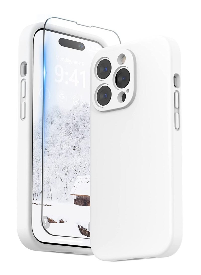 Raxoom iPhone 14 Pro Max Case with Screen Protector, (with Camera Protection + Soft Microfiber Lining) Liquid Silicone Phone Case, White - Image 1
