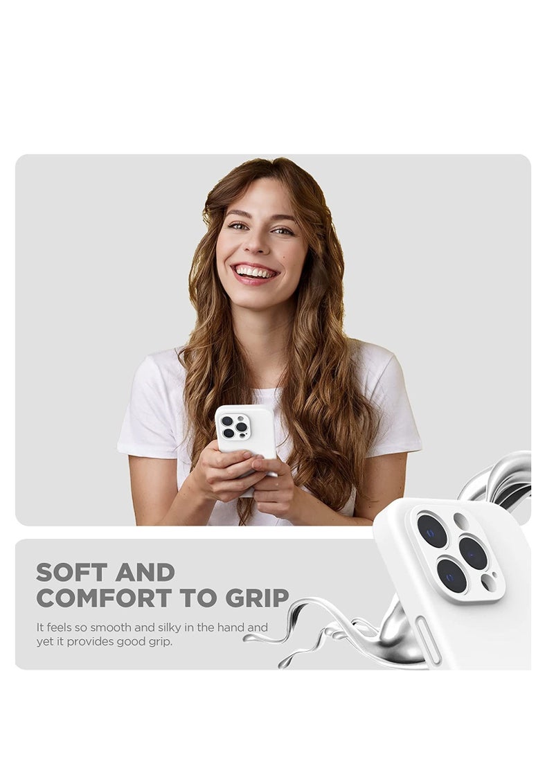 Raxoom iPhone 14 Pro Max Case with Screen Protector, (with Camera Protection + Soft Microfiber Lining) Liquid Silicone Phone Case, White - Image 4