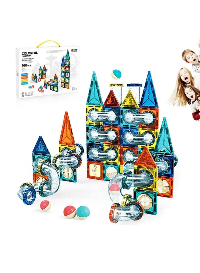 168 Pcs Magnetic Pipeline Tiles Magic Blocks 3D STEM Stacking Toys for 3+ Year Old Boys and Girls - Premium 3D Magnetic Pipeline Building Blocks Set for Toddlers - Kids Toys Creativity Construction Playboards