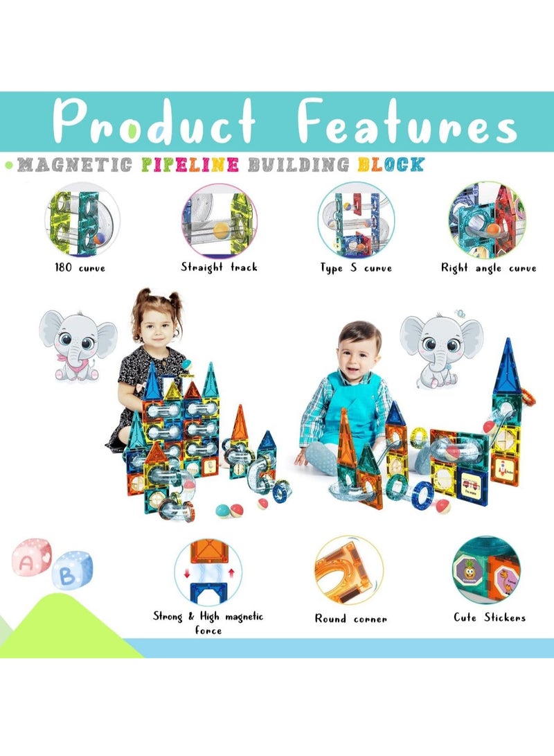 168 Pcs Magnetic Pipeline Tiles Magic Blocks 3D STEM Stacking Toys for 3+ Year Old Boys and Girls - Premium 3D Magnetic Pipeline Building Blocks Set for Toddlers - Kids Toys Creativity Construction Playboards