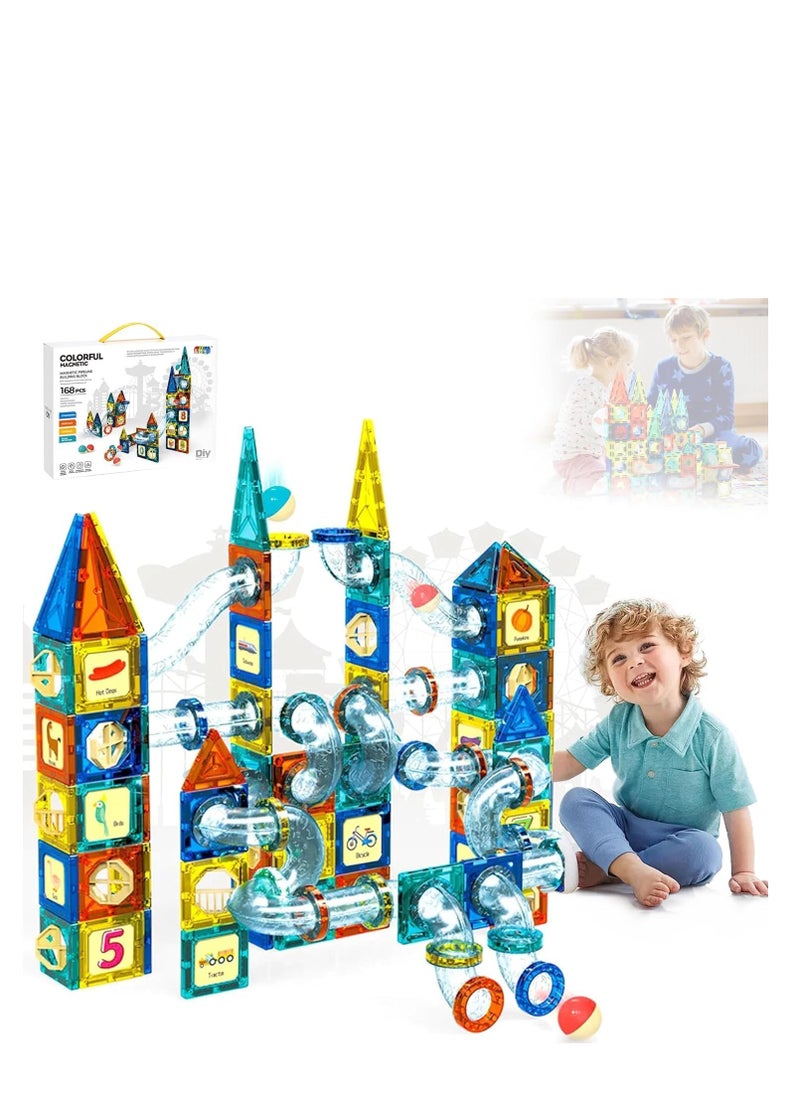 FUSIONPULSE 168 Pcs Magnetic Pipeline Tiles Magic Blocks 3D STEM Stacking Toys for 3+ Year Old Boys and Girls - Premium 3D Magnetic Pipeline Building Blocks Set for Toddlers - Kids Toys Creativity Construction Playboards  - Image 2