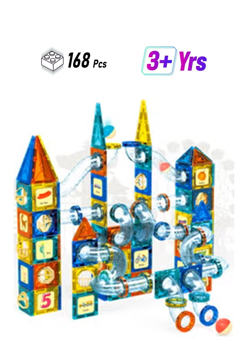 FUSIONPULSE 168 Pcs Magnetic Pipeline Tiles Magic Blocks 3D STEM Stacking Toys for 3+ Year Old Boys and Girls - Premium 3D Magnetic Pipeline Building Blocks Set for Toddlers - Kids Toys Creativity Construction Playboards  - Image 1