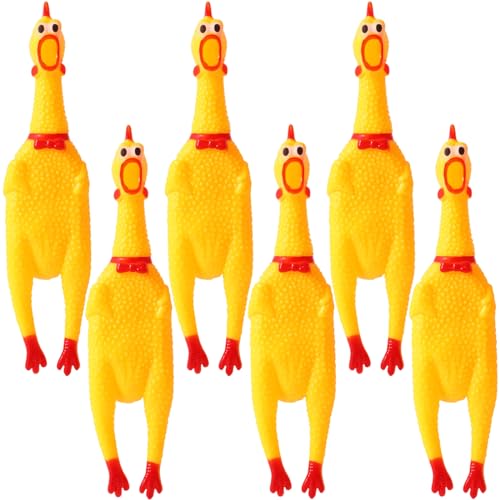 Zddaoole 6 Pcs Large Screaming Chicken Dog ToysYellow Rubber Chicken 12 inchSqueeze Squeaky and Screaming ChickenPrank Novelty Toy for Adults - Image 1