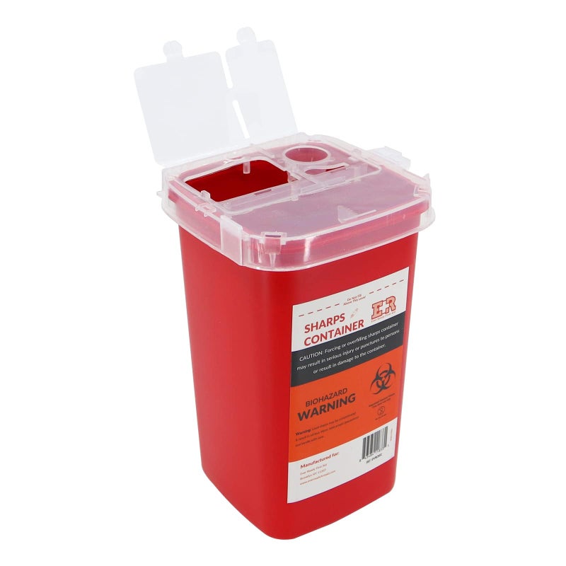 Ever Ready First Aid Sharps Container with Split Lid Design and Locking Mechanism for Sharp Waste Disposal, 1 Quart - Image 1