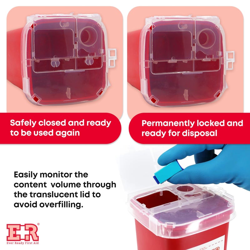 Ever Ready First Aid Sharps Container with Split Lid Design and Locking Mechanism for Sharp Waste Disposal, 1 Quart - Image 5