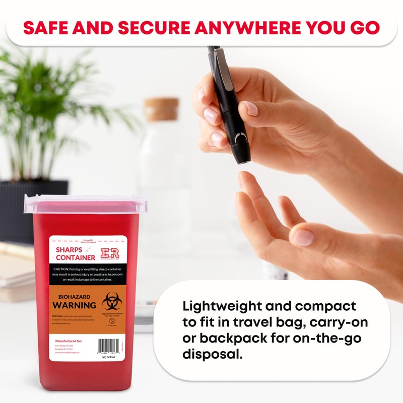 Ever Ready First Aid Sharps Container with Split Lid Design and Locking Mechanism for Sharp Waste Disposal, 1 Quart - Image 4