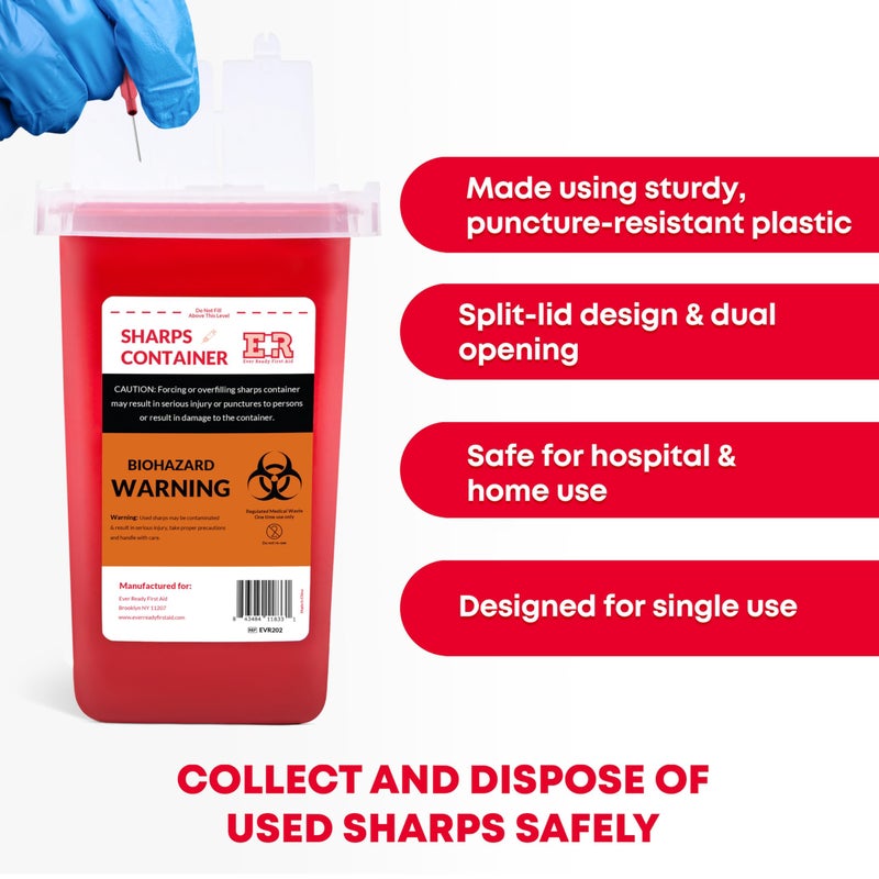 Ever Ready First Aid Sharps Container with Split Lid Design and Locking Mechanism for Sharp Waste Disposal, 1 Quart - Image 3