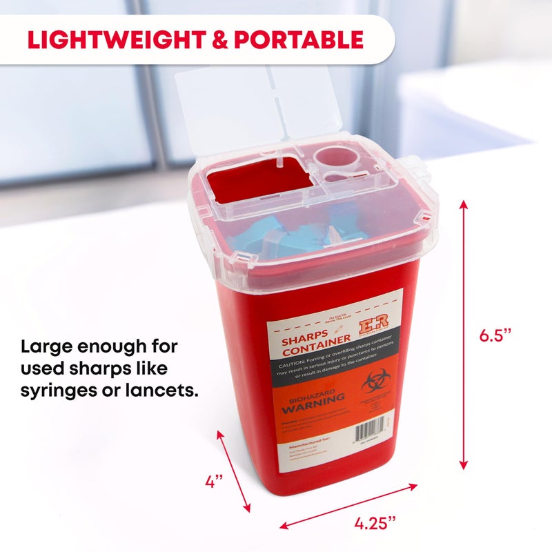 Ever Ready First Aid Sharps Container with Split Lid Design and Locking Mechanism for Sharp Waste Disposal, 1 Quart - Image 2