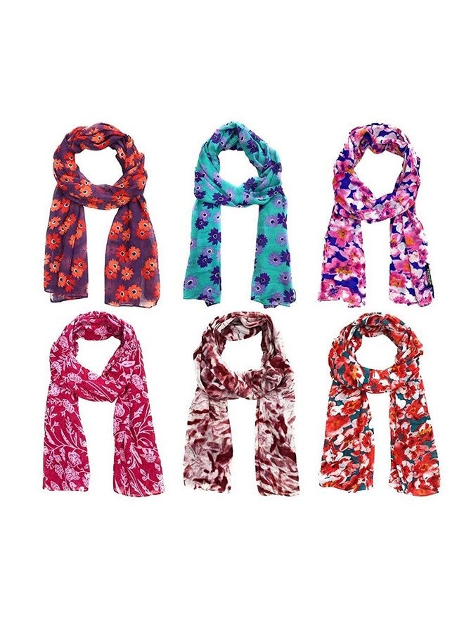 V3E شالات تاسل جورجيت مطبوعة بأناقة للفتيات V3E (متعددة الألوان، S05-(عبوة من 6)) - Image 1