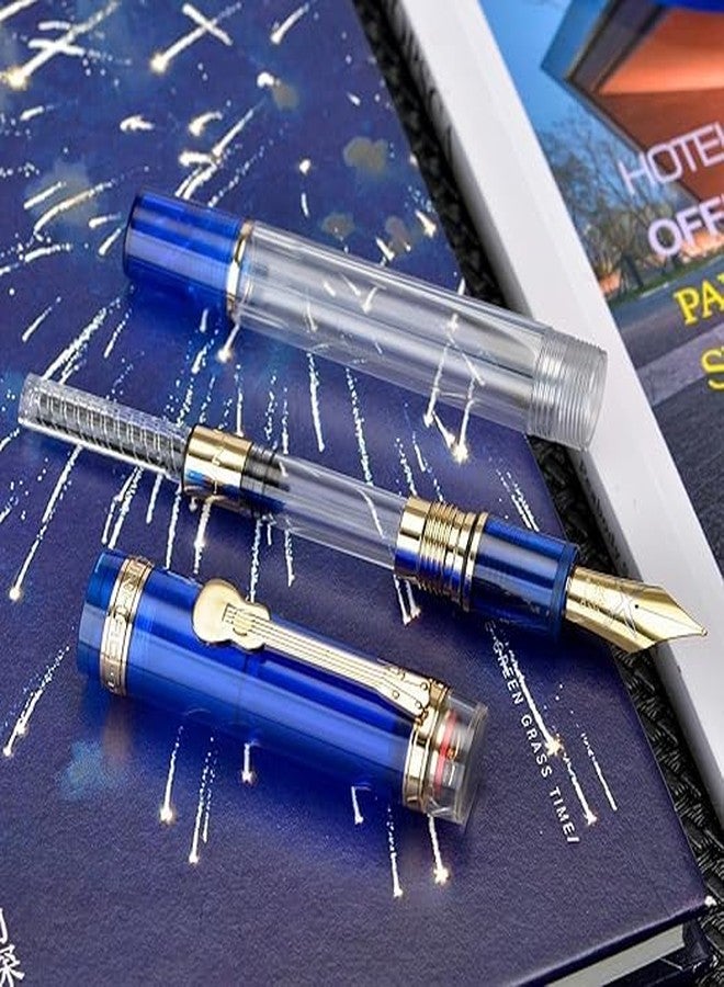 لو شي قلم حبر لوشي جينهاو 1935 من سلسلة تيانداو، سن متوسط، مصنوع من الأكريليك الشفاف والأزرق، مزود بمشبك جيتار ومحول كبير. - Image 2