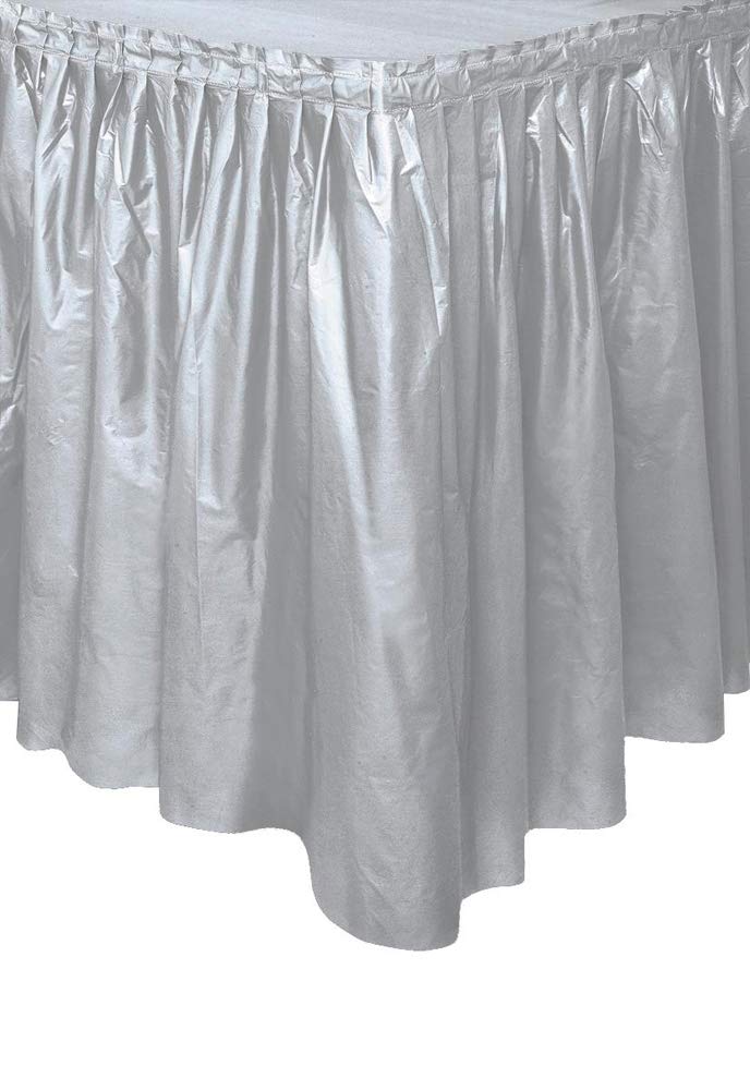 Unique Premium Silver Solid Plastic Table Skirt (29" x 14 ft) Pack Of 1 - Elegant Design, Easy-to-Attach & High-Quality Material - Perfect For Parties, Weddings, & Events - Image 1