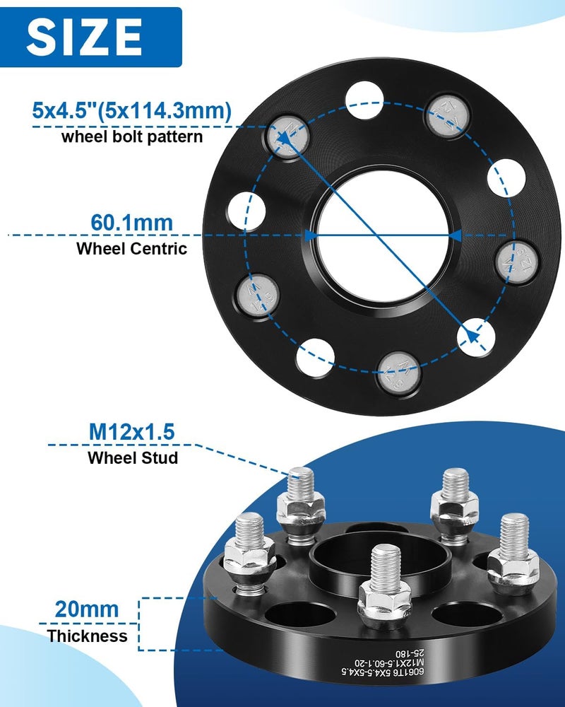 EZISOE 20mm 5x4.5 Hub Centric Wheel Spacers 60.1 Hub Bore with 12x1.5 Studs, 5x114.3 Forged Wheel spacers for Tacoma X-Runner Camry Avalon Highlander, Lexus ES300 ES330 ES350 - Image 2