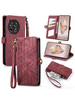 For OnePlus Ace 3 Geometric Zipper Wallet Side Buckle Leather Phone Case(Red)
