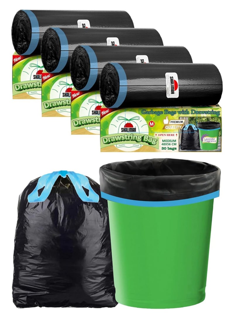shalimar Shalimar Premium OXO-Biodegradable Drawstring Garbage Bag – 120 Bags (4 Rolls) – 48 x 53 cm – Fits 8 Gallon Bins – Medium Trash/Dustbin Bags – Leak-Proof & Tear-Resistant – Black  - Image 1