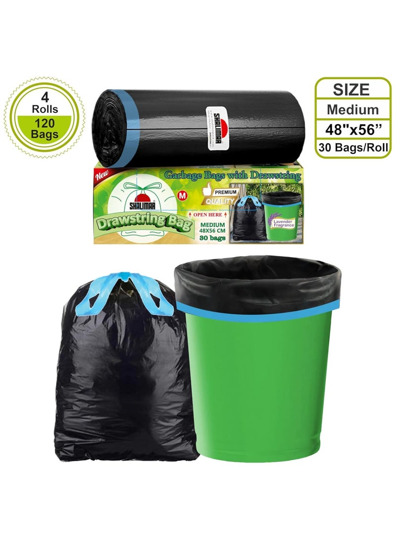 shalimar Shalimar Premium OXO-Biodegradable Drawstring Garbage Bag – 120 Bags (4 Rolls) – 48 x 53 cm – Fits 8 Gallon Bins – Medium Trash/Dustbin Bags – Leak-Proof & Tear-Resistant – Black  - Image 2