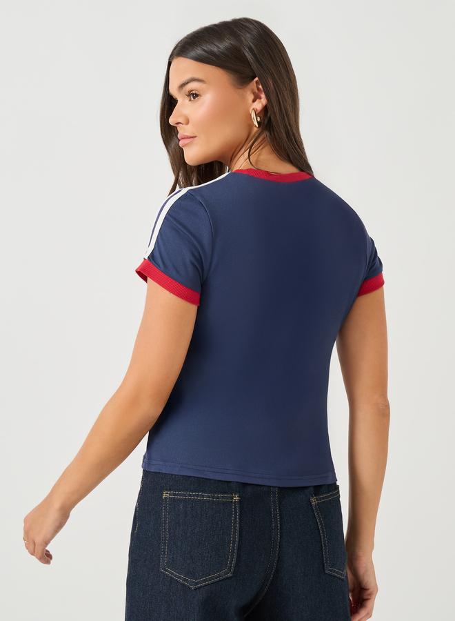Styli Styli Varsity Print Short Sleeve Cropped Fitted T-Shirt - Image 5