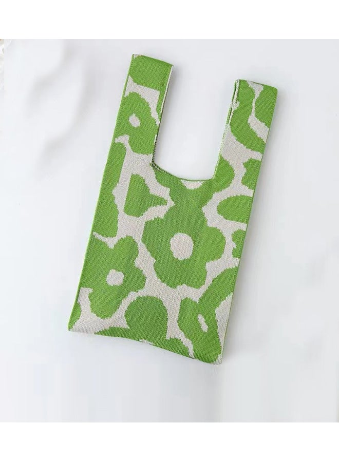Xipu Cute Panda Knitted Handbag National Trendy Cartoon Wool Women's Bag Wrist Bag Summer Fashion Korean-style All-match-Color:Green-flowers - Image 1