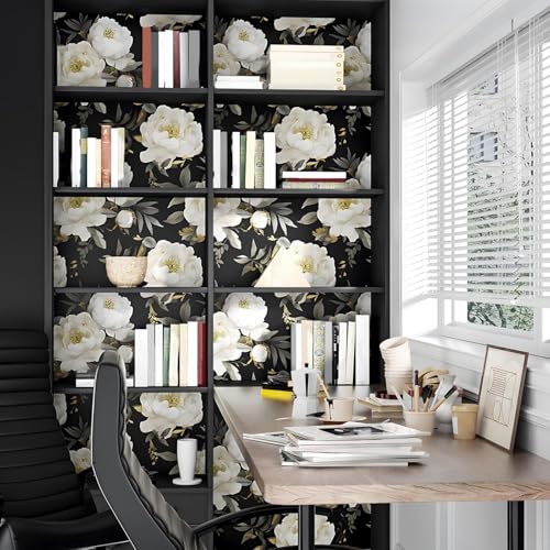 Laatse Dark Floral Wallpaper Peel and Stick Boho Wallpaper 175in x 118in White Floral Contact Paper Self Adhesive Waterproof Vintage Flowers Wall Paper for Bedroom Walls CountertopWhiteGolden - Image 3