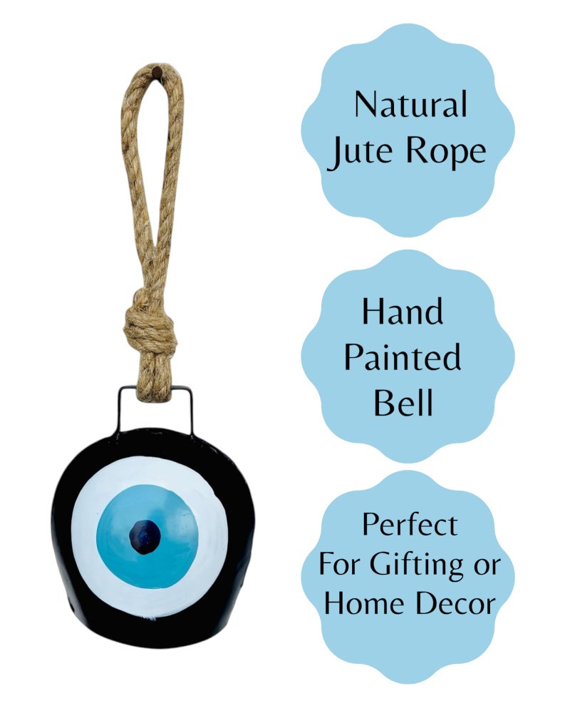 WARMINGO DE Evil Eye Bell Wall Hanging Hand Painted | Feng Shui Vastu Bell for Main Door Entrance | Turkish Evil Eye Hanging for Good Luck & Prosperity | Home, Office, Gifting (3 inch) - Image 5