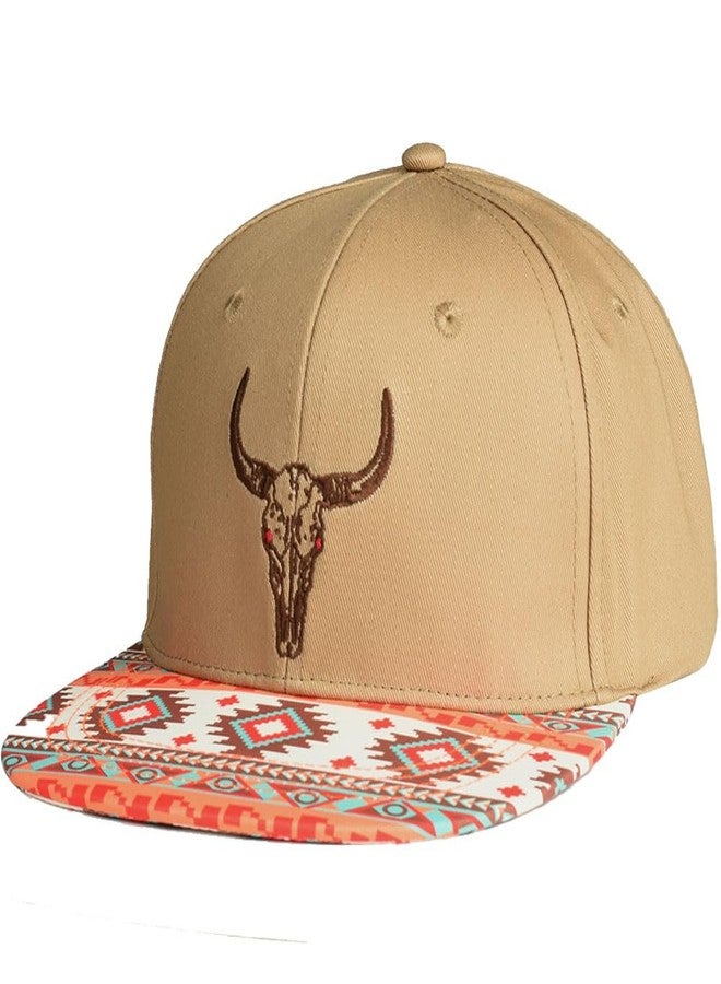 قبعة EDTREK Performance Outdoorsman Snapback Truck Hat ذات حافة مسطحة - تطريز حيواني فريد (لون بني غربي - ثور) - Image 1