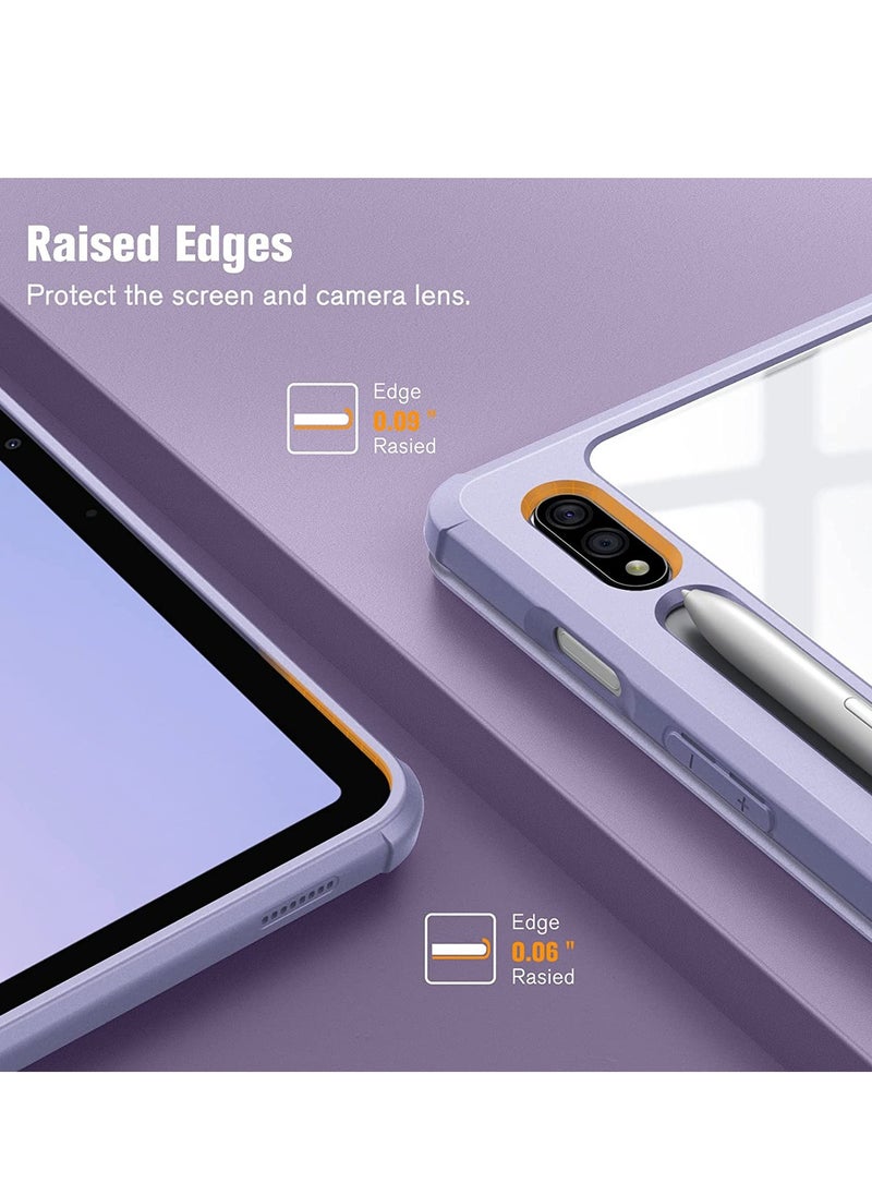 glassology Hybrid Slim Case for Samsung Galaxy Tab S8/Tab S7 with S Pen Holder Shockproof Cover with Clear Transparent Back Shell Auto Wake/Sleep with screen protector (Purple)  - Image 5